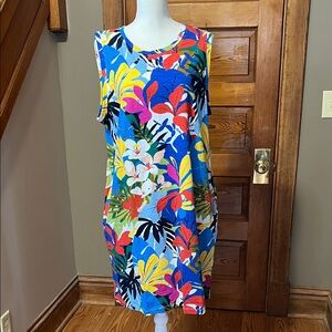 NWT St. John’s Bay Tank Dress with Pockets Tropical Flower Print 100% Cotton